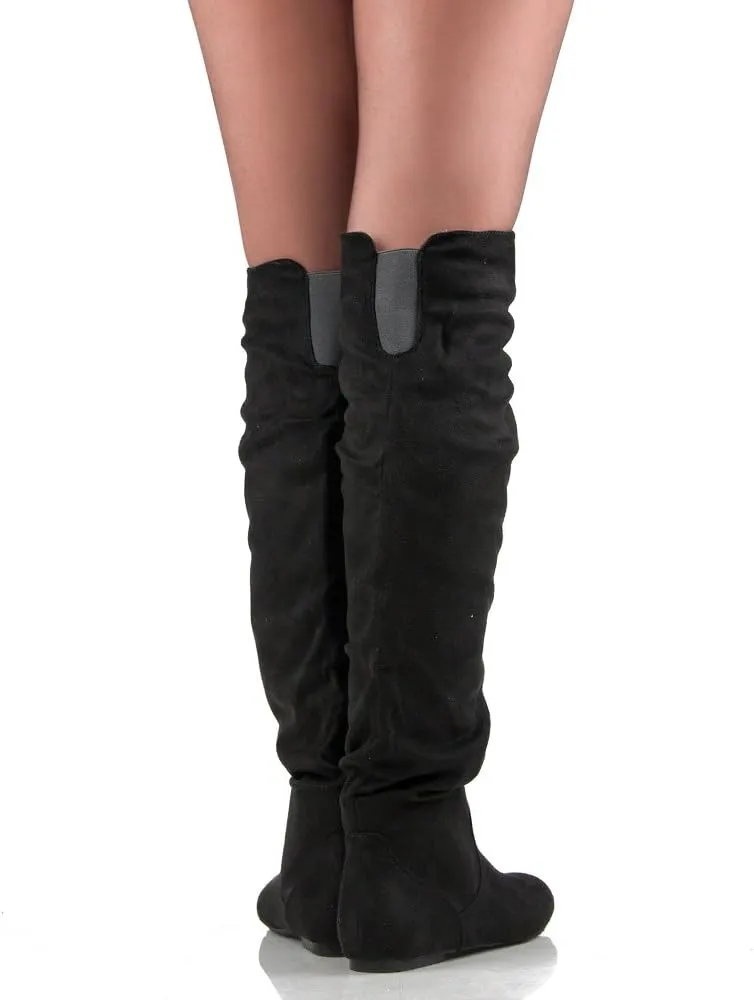 RF ROOM OF FASHION Women's Over The Knee Flat Heel Slouchy Boots (Available in Regular and Wide Calf)