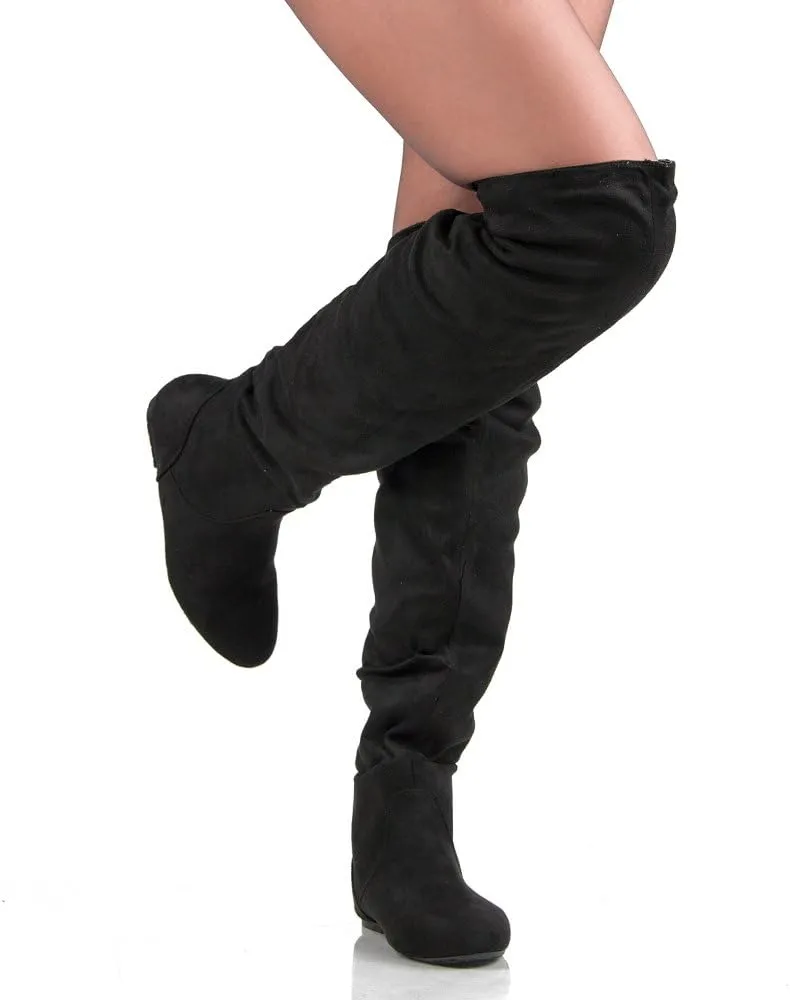 RF ROOM OF FASHION Women's Over The Knee Flat Heel Slouchy Boots (Available in Regular and Wide Calf)