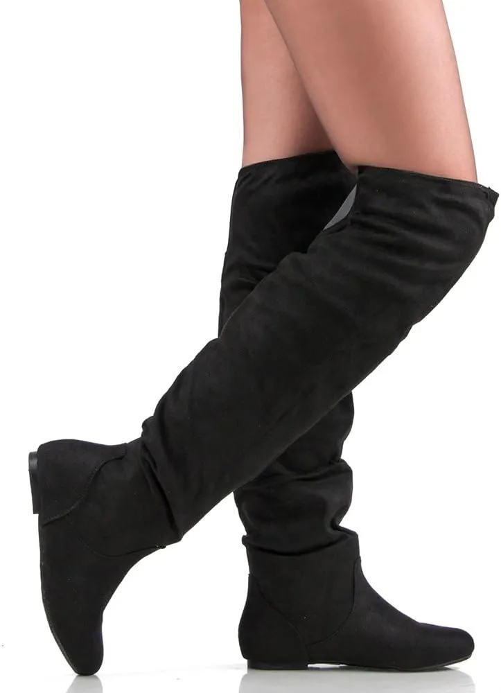 RF ROOM OF FASHION Women's Over The Knee Flat Heel Slouchy Boots (Available in Regular and Wide Calf)