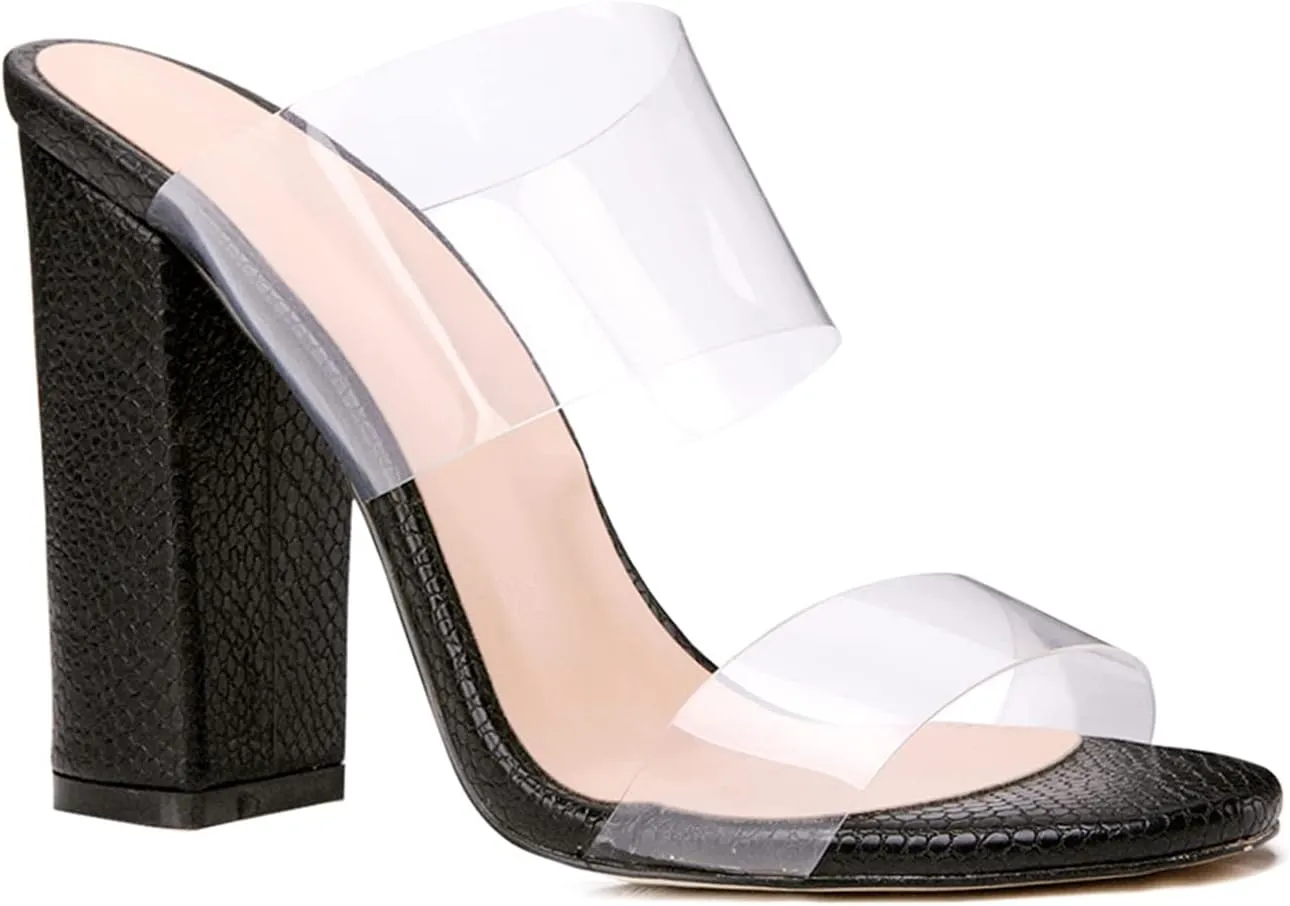 Richealnana Women's Clear Chunky Block Heels Summer Slip On Shoes