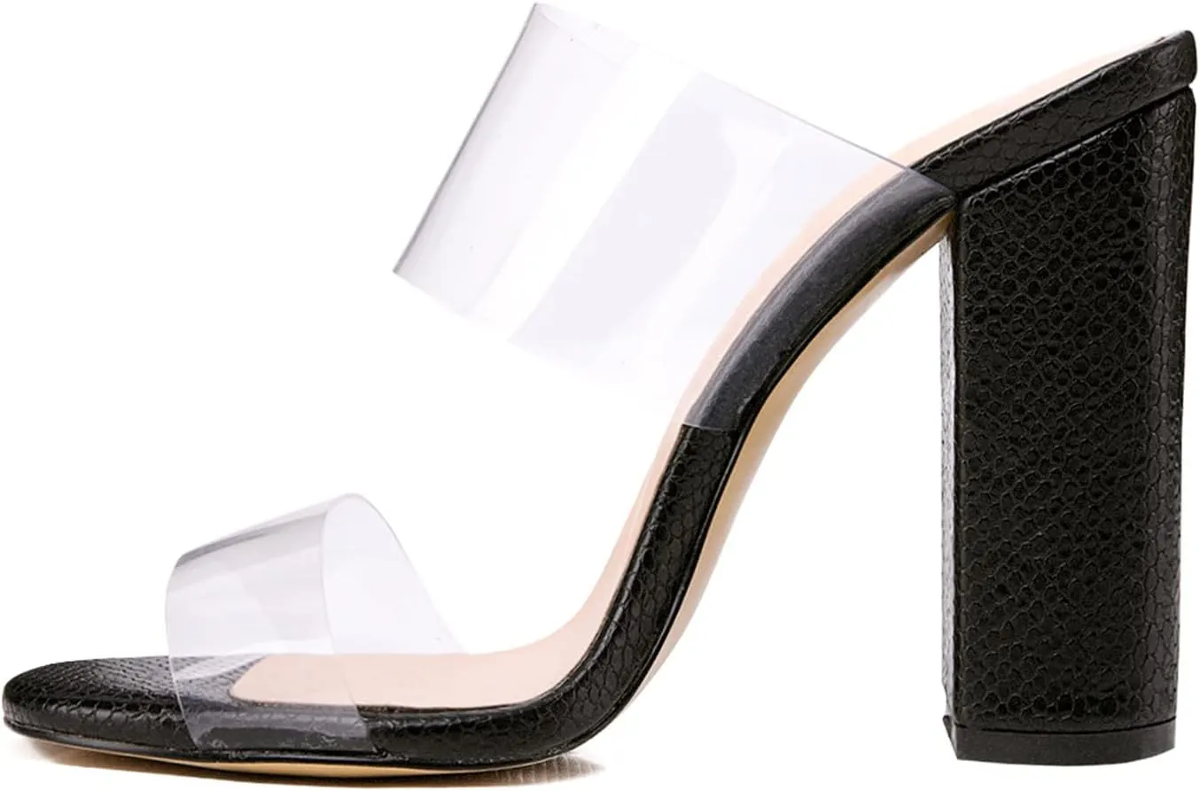 Richealnana Women's Clear Chunky Block Heels Summer Slip On Shoes