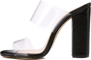 Richealnana Women's Clear Chunky Block Heels Summer Slip On Shoes
