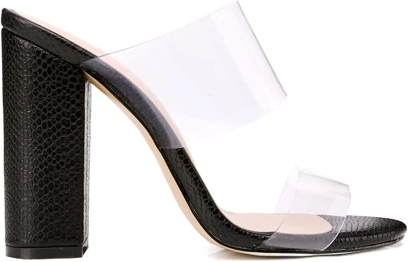 Richealnana Women's Clear Chunky Block Heels Summer Slip On Shoes