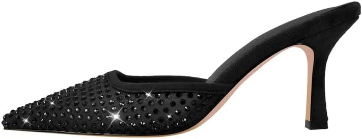 Richealnana Women's Pointed Toe Bow Mule Sandals Party Wedding High Heel Pumps