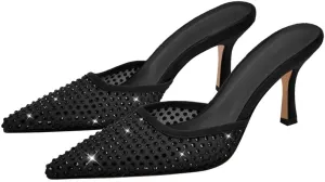 Richealnana Women's Pointed Toe Bow Mule Sandals Party Wedding High Heel Pumps