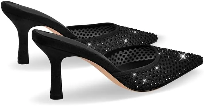 Richealnana Women's Pointed Toe Bow Mule Sandals Party Wedding High Heel Pumps