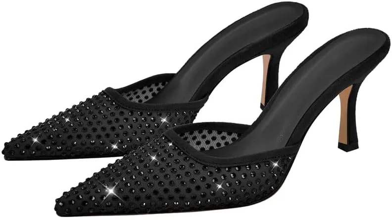 Richealnana Women's Pointed Toe Bow Mule Sandals Party Wedding High Heel Pumps