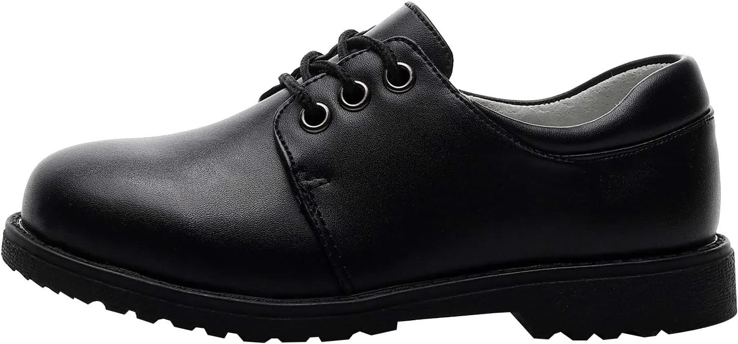rismart Boys' Leather School Uniform Oxfords Lace up Dress Shoes