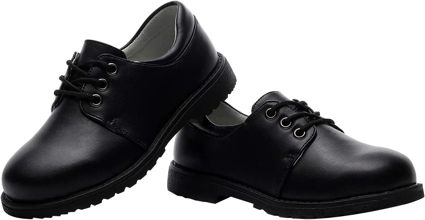 rismart Boys' Leather School Uniform Oxfords Lace up Dress Shoes