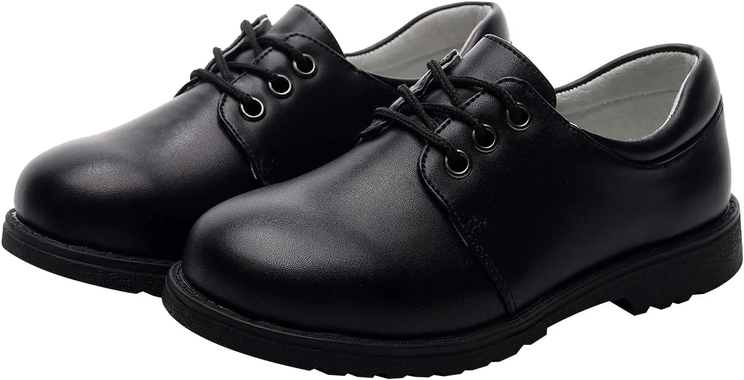 rismart Boys' Leather School Uniform Oxfords Lace up Dress Shoes