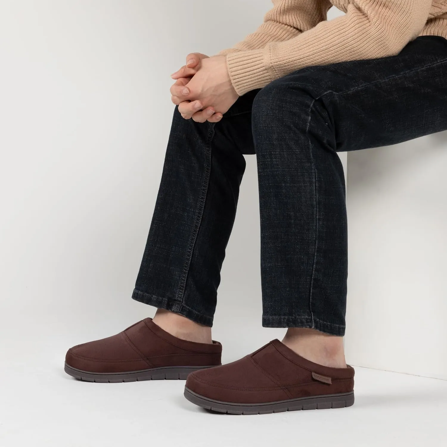 RockDove Men's SoftStride Faux Suede Memory Foam Mule Slipper with Indoor Outdoor Sole
