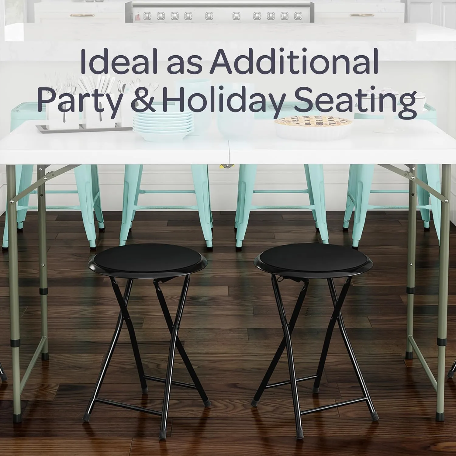 Round Collapsible Stool - Portable Heavy-Duty 18-Inch Folding Desk Chair with 300lbs Capacity for Extra Indoor Seating by Trademark Home (Black)