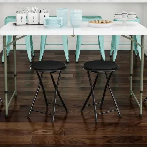 Round Collapsible Stool - Portable Heavy-Duty 18-Inch Folding Desk Chair with 300lbs Capacity for Extra Indoor Seating by Trademark Home (Black)