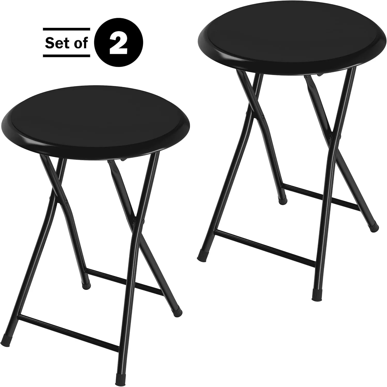 Round Collapsible Stool - Portable Heavy-Duty 18-Inch Folding Desk Chair with 300lbs Capacity for Extra Indoor Seating by Trademark Home (Black)