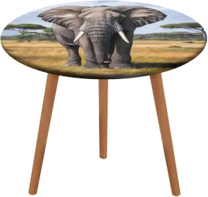 Round Fitted Tablecloth with Elastic Edge, Elephant Grassland Tree Round Outdoor Tablecloth Picnic Table Cover, Oil-Proof Vinyl Elastic Round Tablecloth for Kitchen Dining (47 Inch)