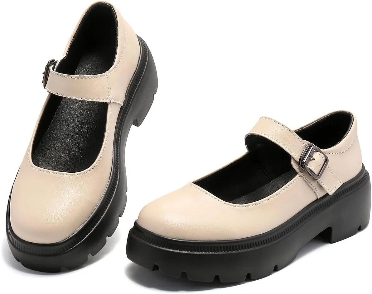 Ruiatoo Women's Mary Janes Shoes for Women Platform Low Heel Chunky Pumps Round Toe Oxford Dress Shoes