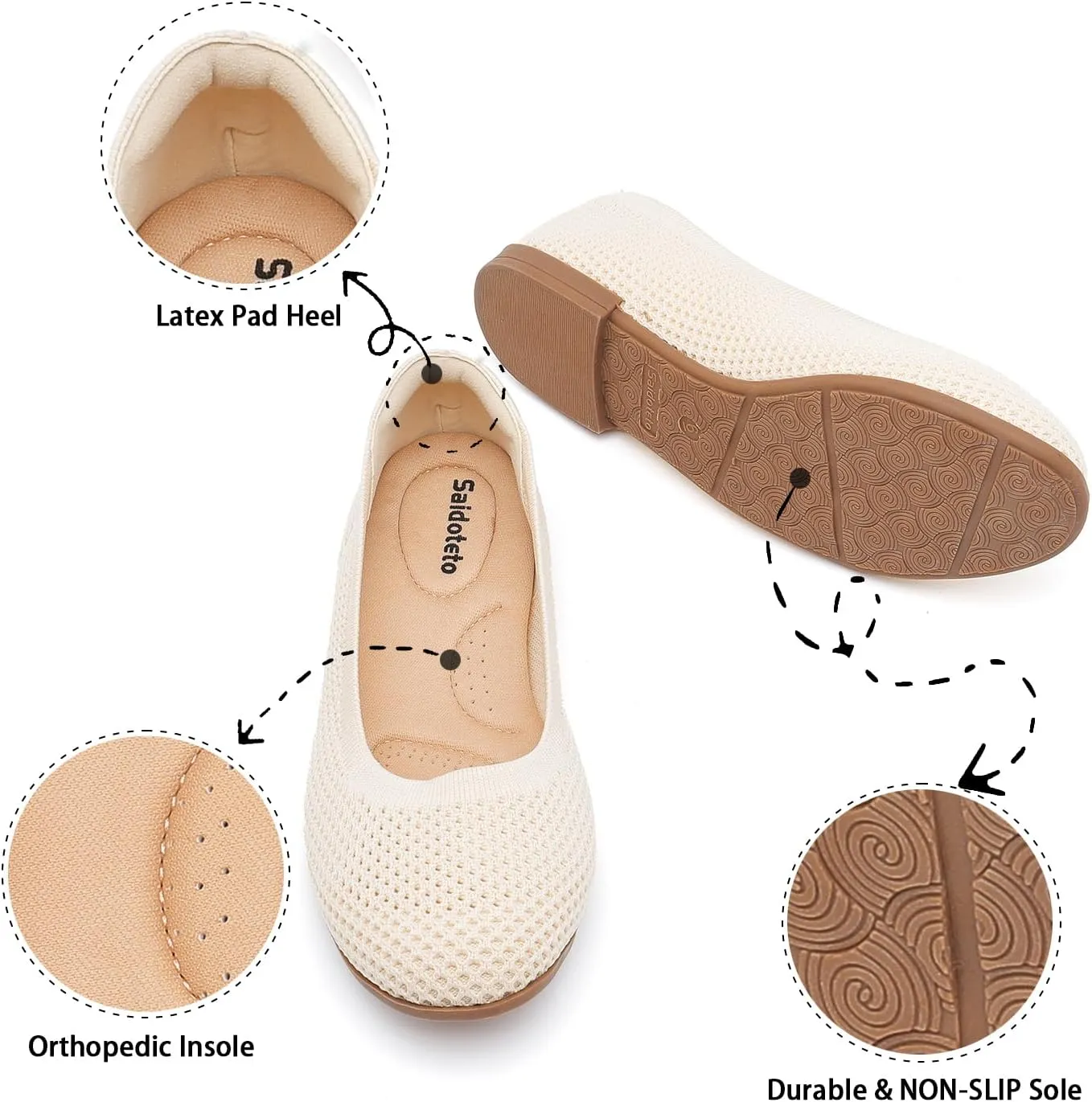 Saidoteto Women's Ballet Flats,Comfortable Round Toe Slip-On Elastic Knit Flat Shoes Casual Office Dress Shoes for Work & Walking