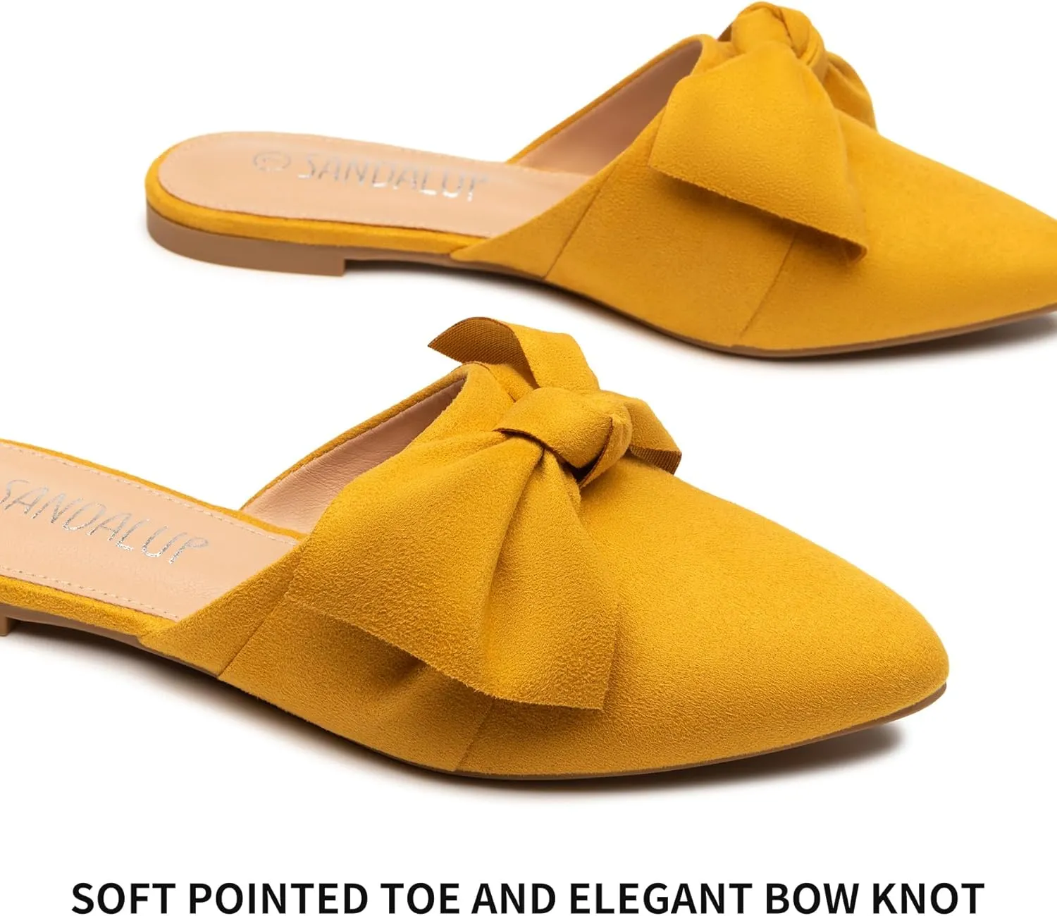 SANDALUP Mules for Woman, Women's Mules, Closed Pointed Toe Backless Loafer Shoes, Cute Bow Women's Mules, Slip On Mules Flats Shoes for Work Business Casual Shoes