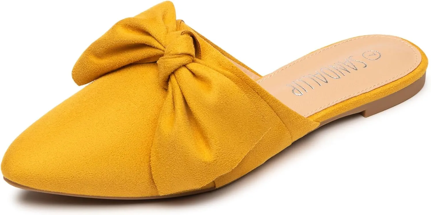 SANDALUP Mules for Woman, Women's Mules, Closed Pointed Toe Backless Loafer Shoes, Cute Bow Women's Mules, Slip On Mules Flats Shoes for Work Business Casual Shoes