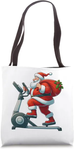 Santa on Elliptical Trainer Gym Fitness Workout Christmas Tote Bag