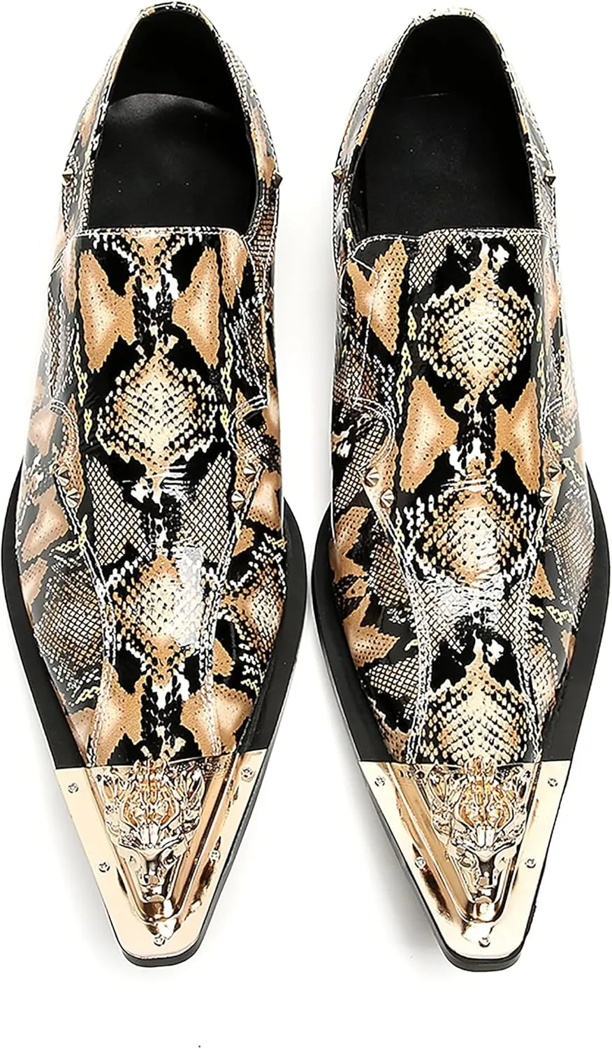 Santimon Mens Loafers Party Dress Slip On Shoes Casual Leather Metal Pointed Toe Wedding Ballroom Fashion Western Summer Shoes for Men