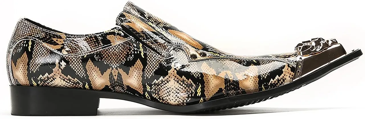 Santimon Mens Loafers Party Dress Slip On Shoes Casual Leather Metal Pointed Toe Wedding Ballroom Fashion Western Summer Shoes for Men