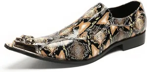 Santimon Mens Loafers Party Dress Slip On Shoes Casual Leather Metal Pointed Toe Wedding Ballroom Fashion Western Summer Shoes for Men