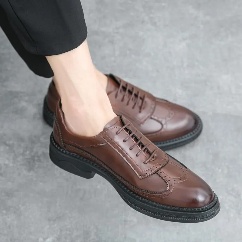 Santimon Men's Wingtip Brogue Oxford Shoes Lace Up Leather Dress Shoes Formal Business Oxford Derby Shoes