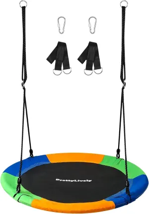 Saucer Tree Swing 40 Inch 900D Oxford Waterproof, Includes Hanging Kit for Kids and Adults Outdoor Indoor Heavy Duty Safe Durable Easy Install for Backyard and Home Multicolor