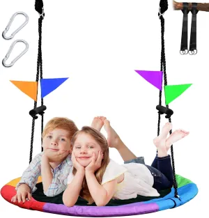 Saucer Tree Swing for Kids & Adults – 40 Inch Round Outdoor Swing Set with Adjustable Hanging Straps, Waterproof 900D Oxford Fabric in Indoor & Outdoor Fun with Complete Installation Tools