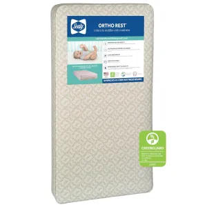 Sealy Baby Ortho Rest Waterproof Crib Mattress Plus Toddler Bed Fit, 150 Extra Firm Coils, Orthopedic Comfort, GREENGUARD Gold Certified, Safety & Quality Tested, Made in USA, 52"X28" - Gray