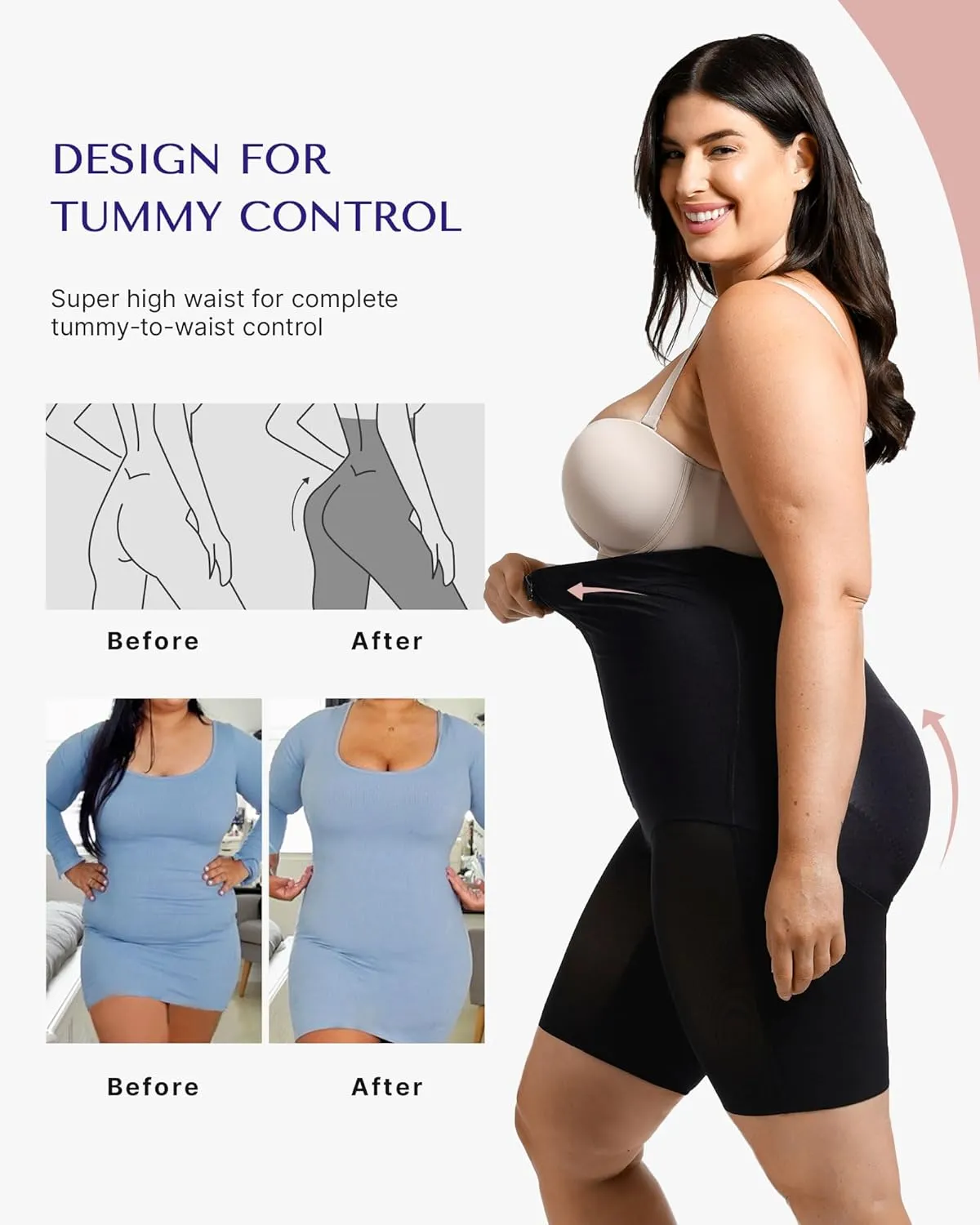 SHAPELLX Shapewear Tummy Control for Women High Waist Slimmer Body Shaper Waist Trainer Butt Lifter Bodysuit Faja Shorts