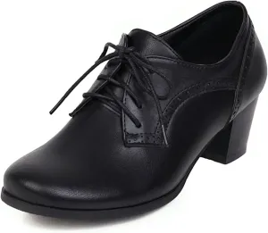 SHEMEE Women's Chunky Mid Heels Oxfords Vintage Round Square Toe Block Heeled Brogues Lace Up Work Offic Dress Shoes