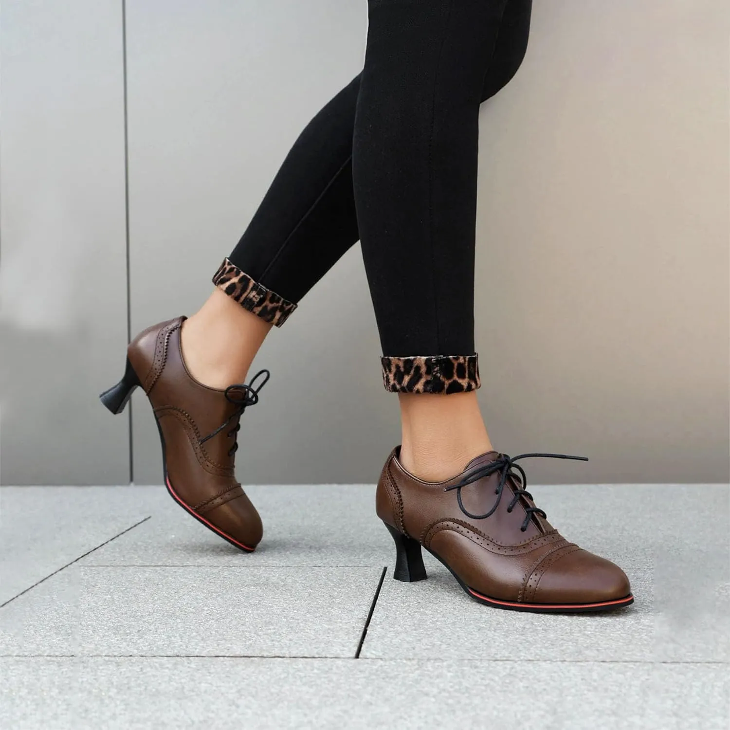 SHEMEE Women's Kitten Heels Oxford Pumps Victorian Style Vintage Mid-Heels Lace Up Brogues Witch Costume Cosplay Shoes