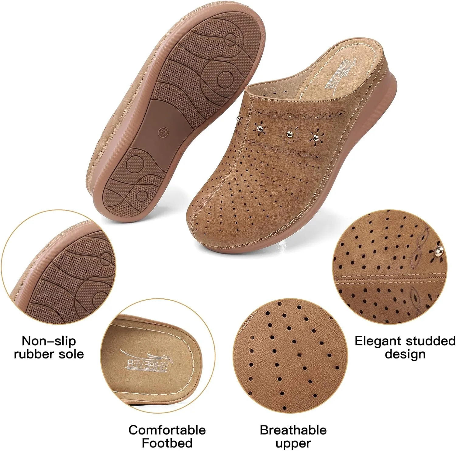 SHIBEVER Clogs for Women Mules Slip-On: Closed Toe Clog - Comfortable Womens Mule