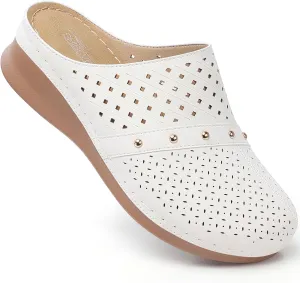 SHIBEVER Clogs For Women Mules Slip-On: Closed Toe Summer Dressy Comfortable Womens Clog Mule - White Wedges Size 10.5 Platform Sandals