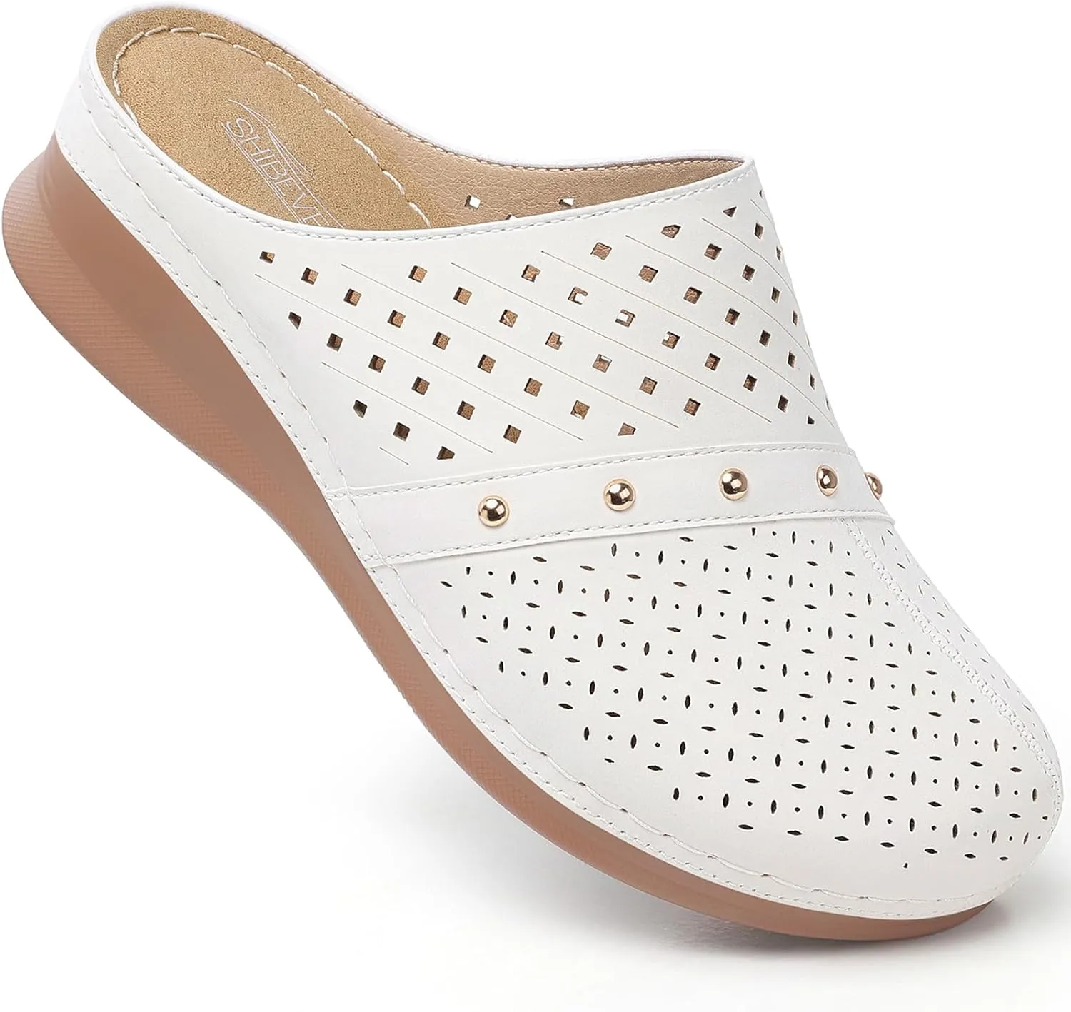 SHIBEVER Clogs For Women Mules Slip-On: Closed Toe Summer Dressy Comfortable Womens Clog Mule - White Wedges Size 10.5 Platform Sandals