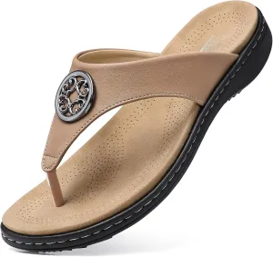 SHIBEVER Womens Flat Thong Sandals: Apricot Size 9 Comfortable Walking Summer Rubber Cushioned Casual Flip Flops for Women