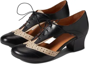 SHODENSE Women Chunky Heel Oxford Brogues Round Toe Lace Up Oxford Heels Cut Out 2 inch Stacked Block Heel Oxford Sandals Perforated Two Tone Vintage Retro Office Party Summer 4-11 M US