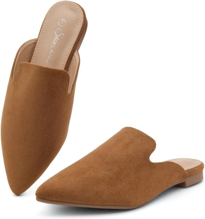 Shoe Land Cally Women's Mules, Pointed Toe Backless Loafer Shoes, Comfortable Flats, Slip-On Slides, Casual Flat Mule for Party, Office, Daily Wear, and Business