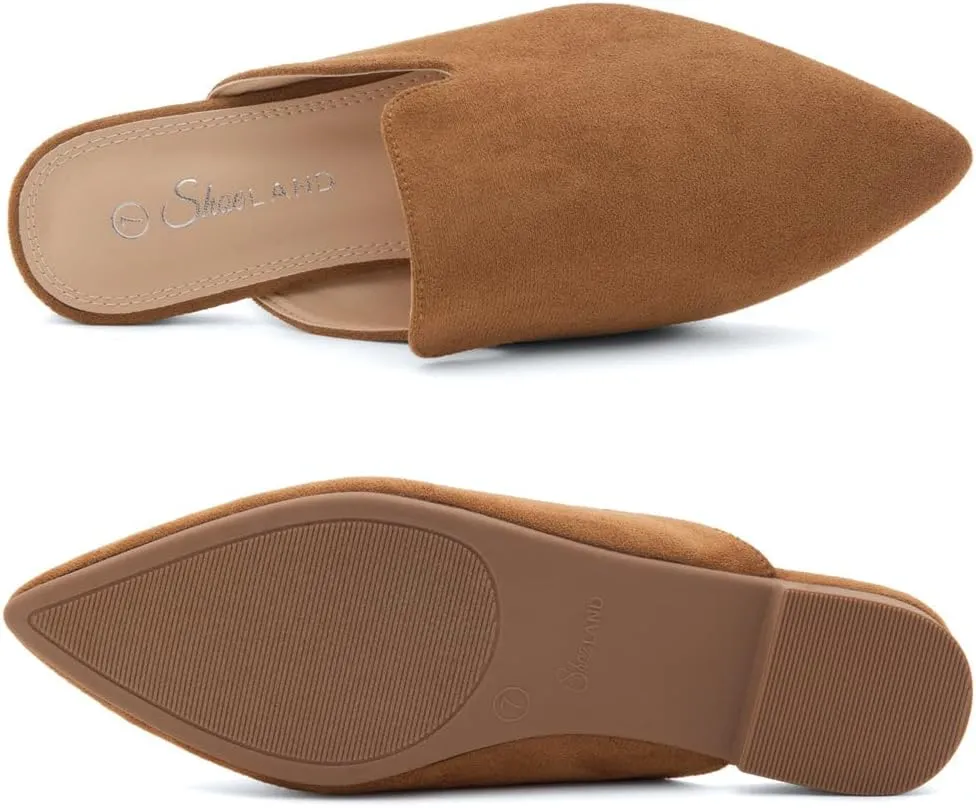 Shoe Land Cally Women's Mules, Pointed Toe Backless Loafer Shoes, Comfortable Flats, Slip-On Slides, Casual Flat Mule for Party, Office, Daily Wear, and Business