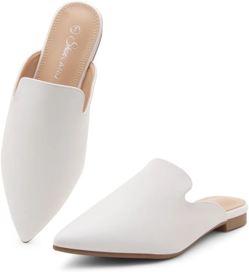 Shoe Land Cally Women's Mules, Pointed Toe Backless Loafer Shoes, Comfortable Flats, Slip-On Slides, Casual Flat Mule for Party, Office, Daily Wear, and Business