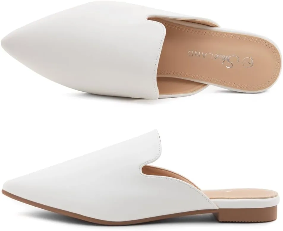 Shoe Land Cally Women's Mules, Pointed Toe Backless Loafer Shoes, Comfortable Flats, Slip-On Slides, Casual Flat Mule for Party, Office, Daily Wear, and Business