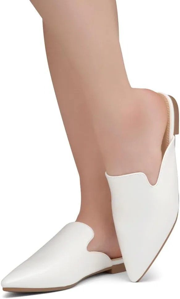 Shoe Land Cally Women's Mules, Pointed Toe Backless Loafer Shoes, Comfortable Flats, Slip-On Slides, Casual Flat Mule for Party, Office, Daily Wear, and Business