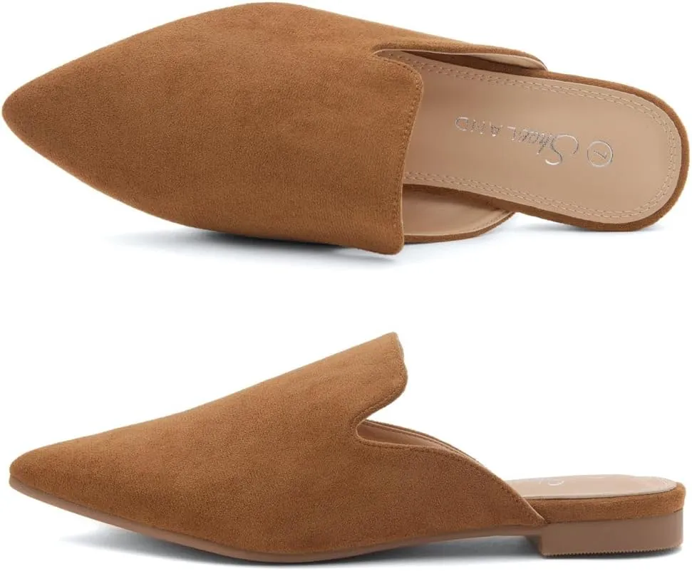 Shoe Land Cally Women's Mules, Pointed Toe Backless Loafer Shoes, Comfortable Flats, Slip-On Slides, Casual Flat Mule for Party, Office, Daily Wear, and Business