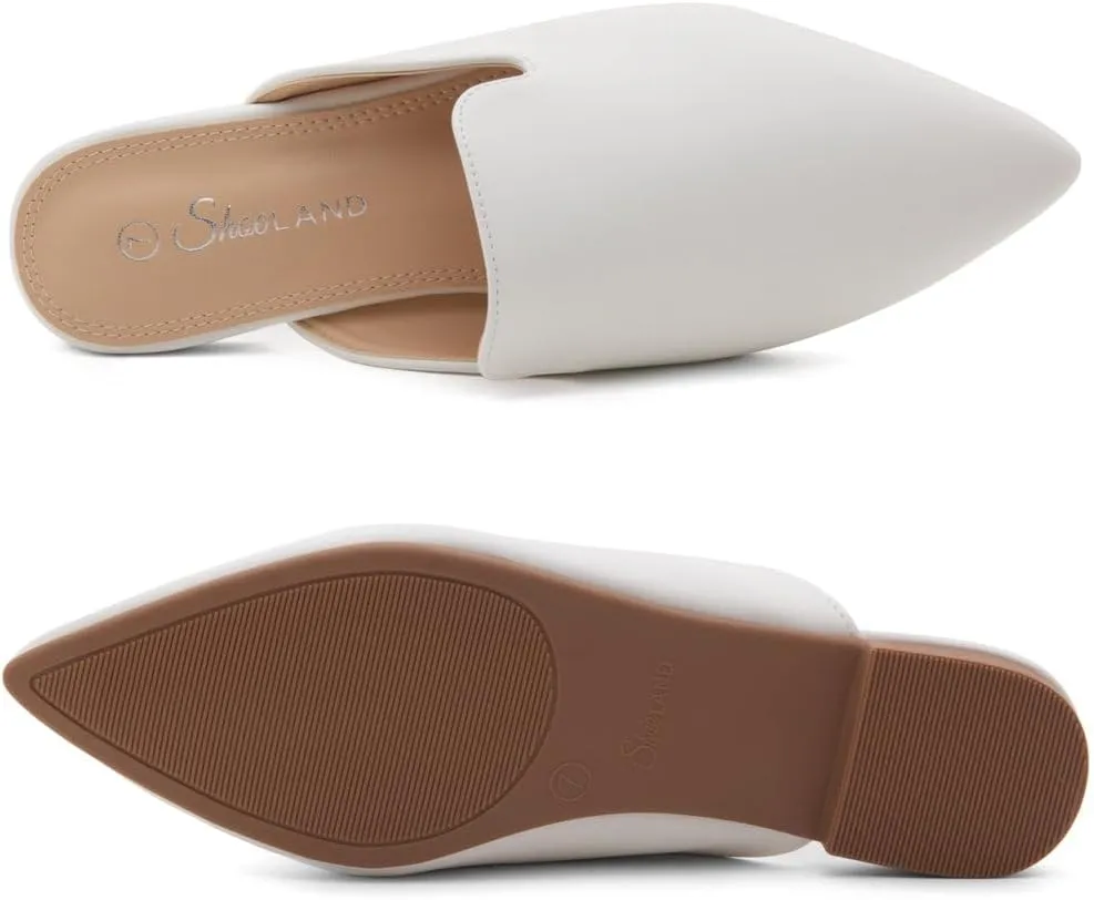 Shoe Land Cally Women's Mules, Pointed Toe Backless Loafer Shoes, Comfortable Flats, Slip-On Slides, Casual Flat Mule for Party, Office, Daily Wear, and Business