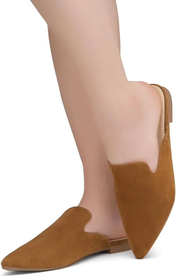 Shoe Land Cally Women's Mules, Pointed Toe Backless Loafer Shoes, Comfortable Flats, Slip-On Slides, Casual Flat Mule for Party, Office, Daily Wear, and Business