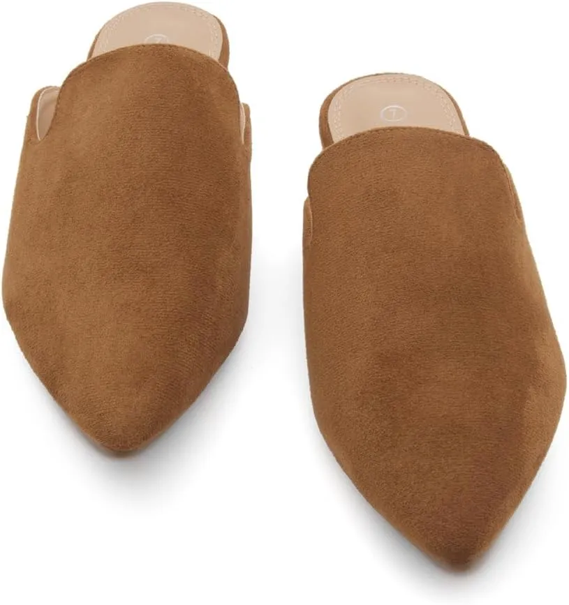 Shoe Land Cally Women's Mules, Pointed Toe Backless Loafer Shoes, Comfortable Flats, Slip-On Slides, Casual Flat Mule for Party, Office, Daily Wear, and Business