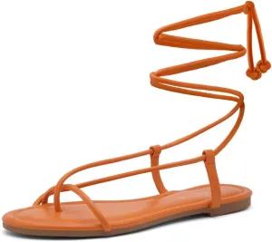 Shoe Land Women’s Flat Sandals – Comfortable Lace-Up Gladiator Sandals with Adjustable Ankle Wrap | Strappy Crisscross Open Toe Tie-Up Shoes for Summer, Beach & Travel