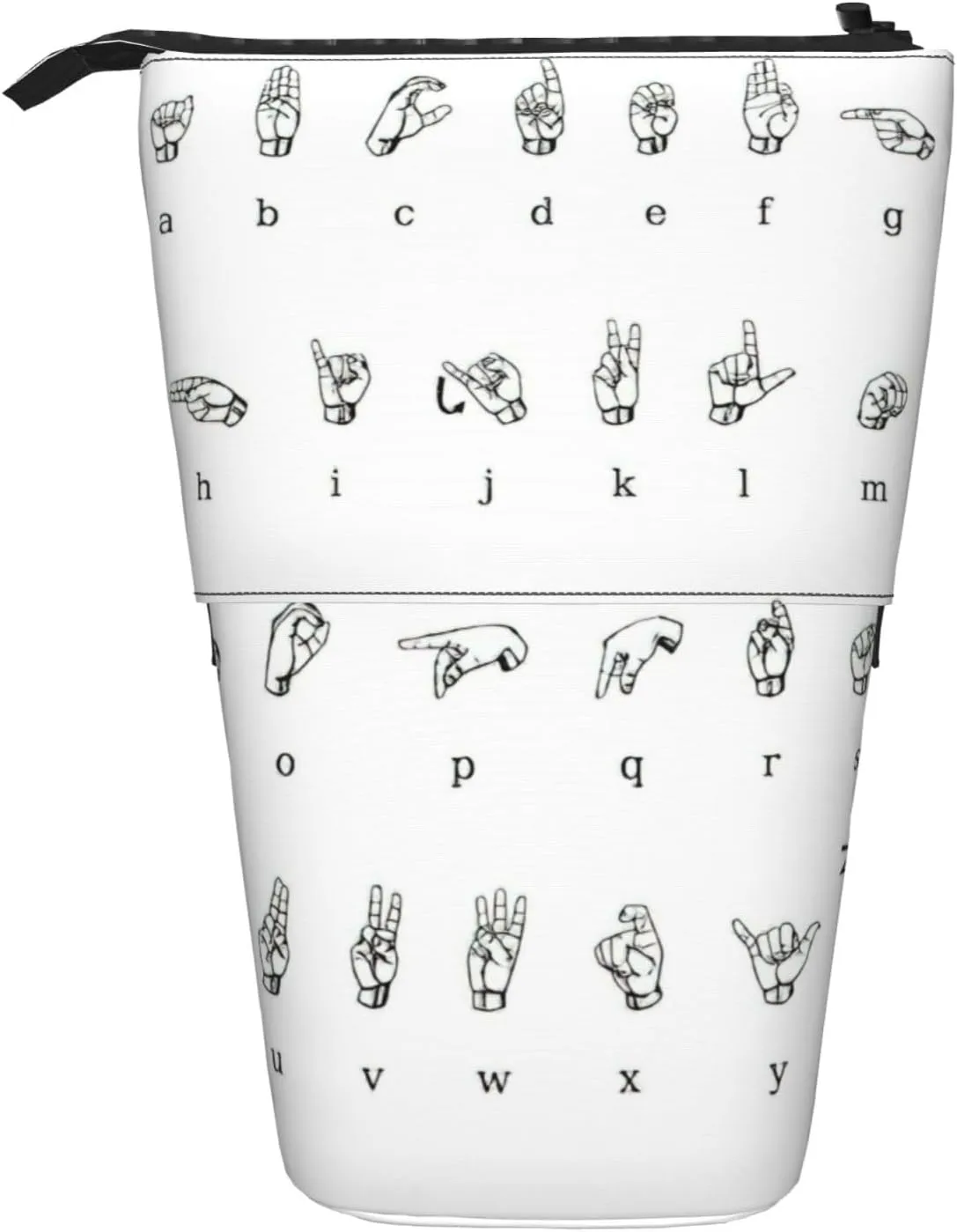 Sign Language Alphabet Print Telescopic Pencil Bag Pen Holder Pop Up Storage Case,Standing Portable pen Case